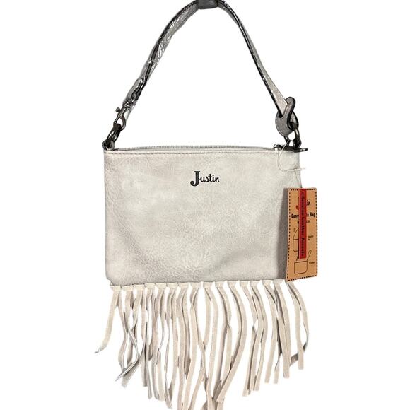 Justin Silver Wash Mini Shoulder Bag Convertible Wristlet Festival Boho Western - Picture 3 of 8